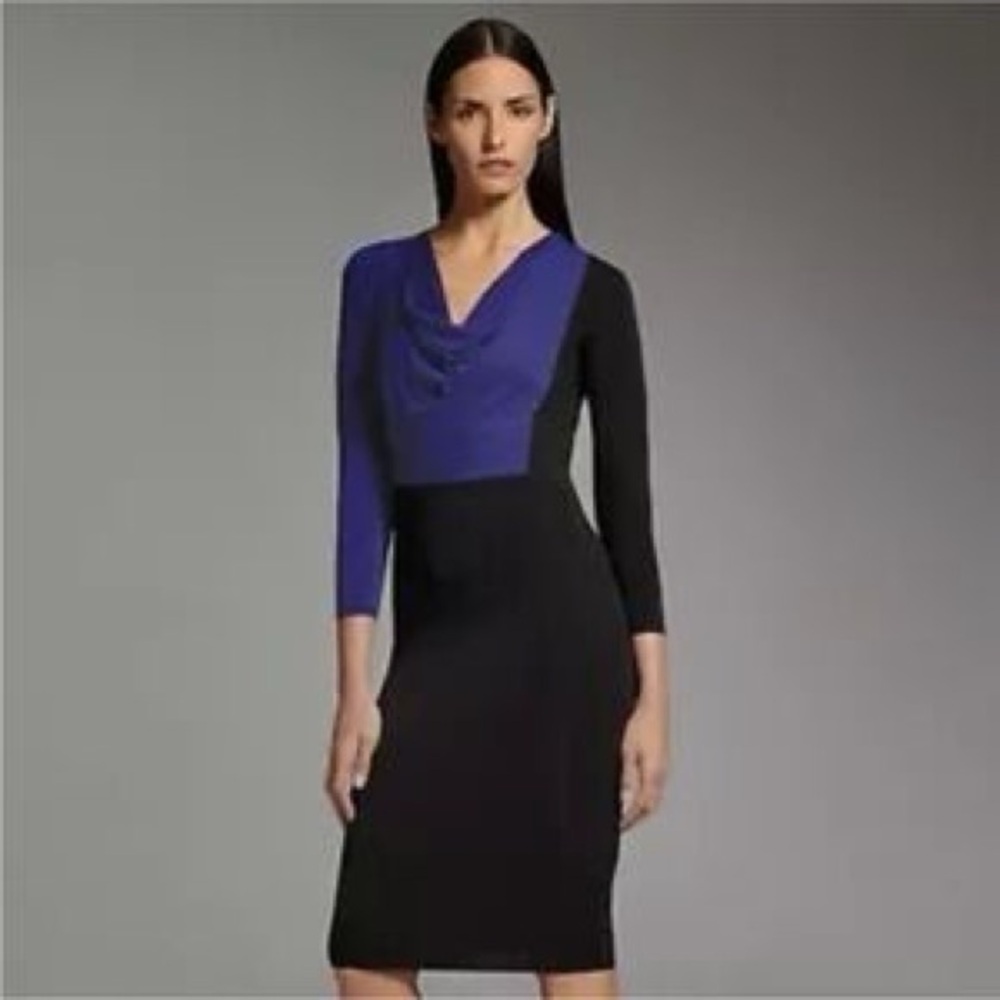 Narciso Rodriguez Dress Womens Size Small Black & Blue Cobalt Cowl Neck Zipper